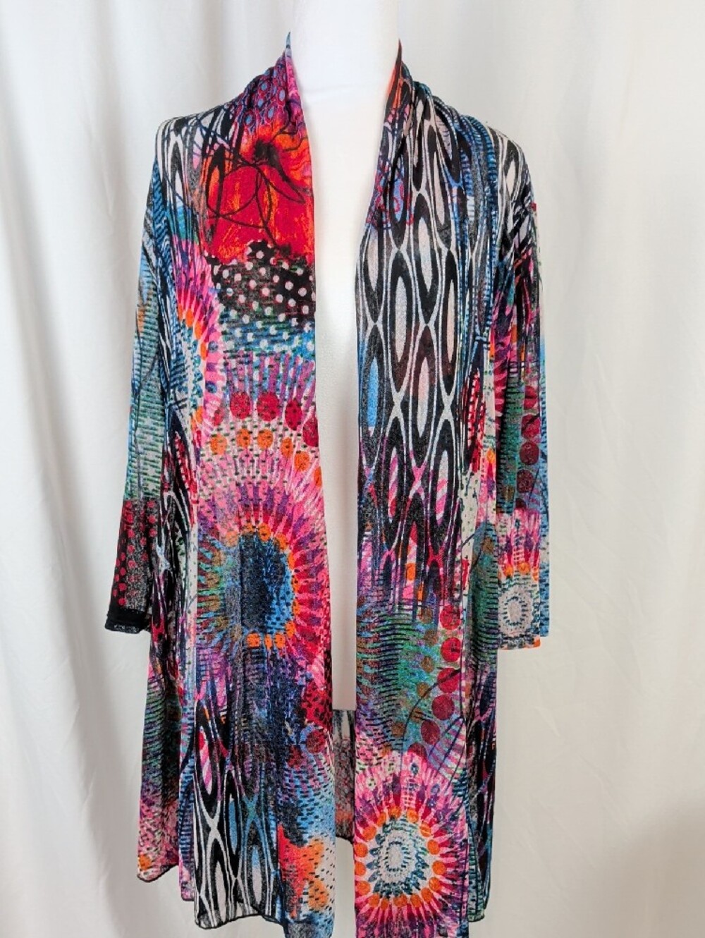 NWOT Creation Plus Size XXL Colorful Abstract Boho Mesh Lace Cardigan EUC